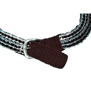 Stylish Silver Beaded‎ Brown Fabric Belt - Unique Fashion Accessory